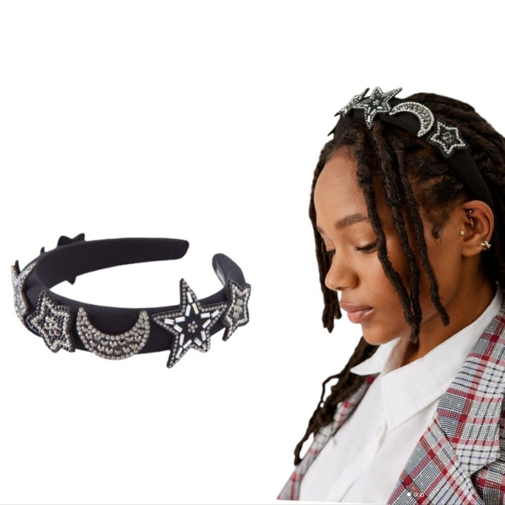 Stars and Moon Padded headband topped with rhinestone icon patches
